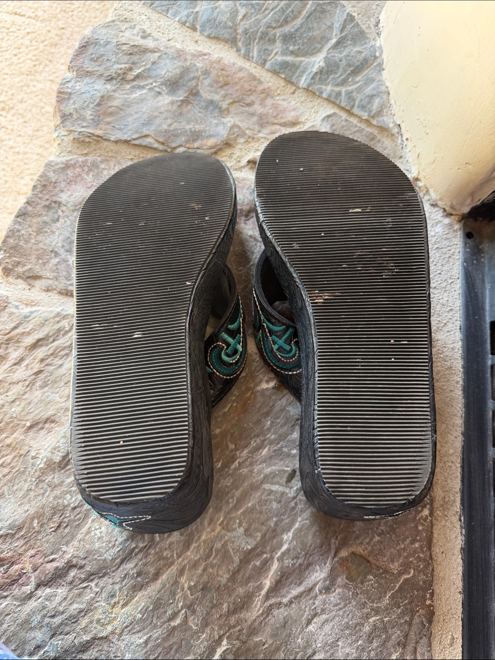 Montana West Black & Turquoise Floral Rhinestone Concho Wedge Sandals - Picture 3 of 6